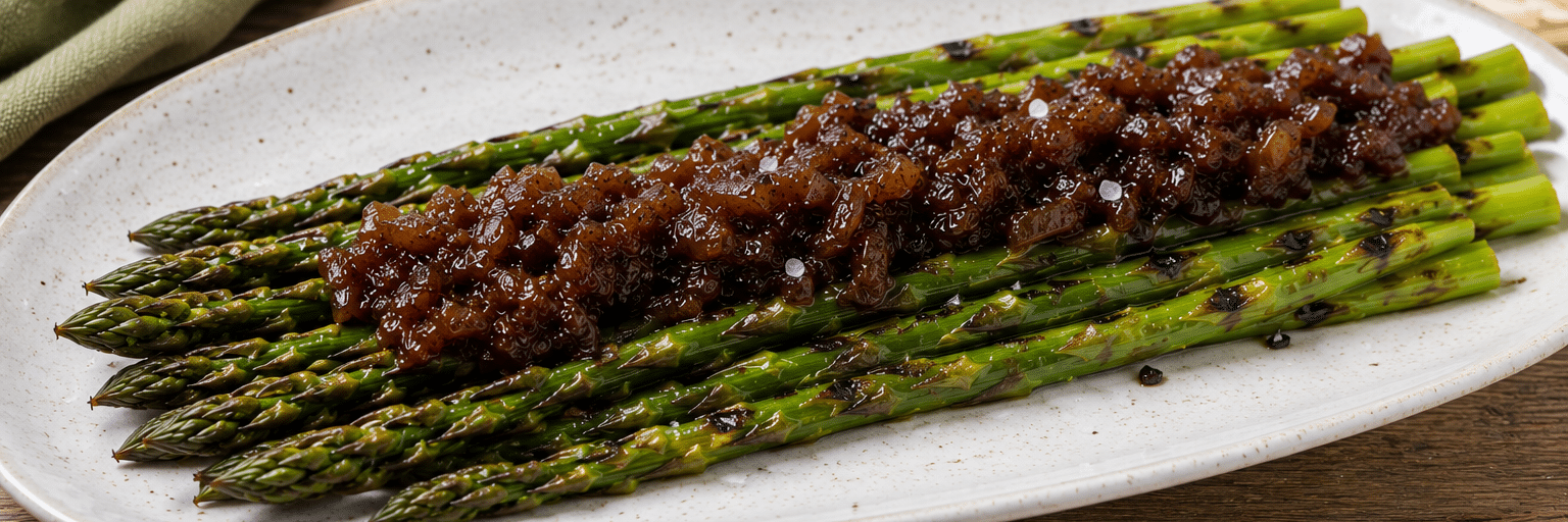 Espárragos a la parrilla con chutney de cebolla